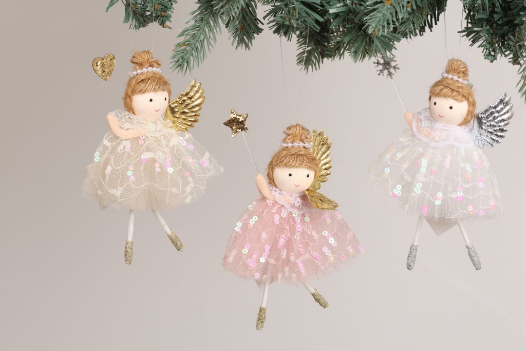 Christmas angel pendant with sequined tulle skirt