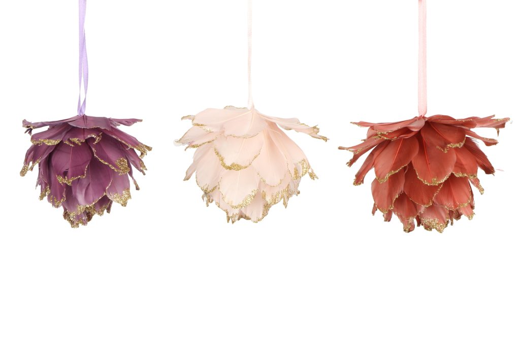 Feather decors with glitter for tree ornament